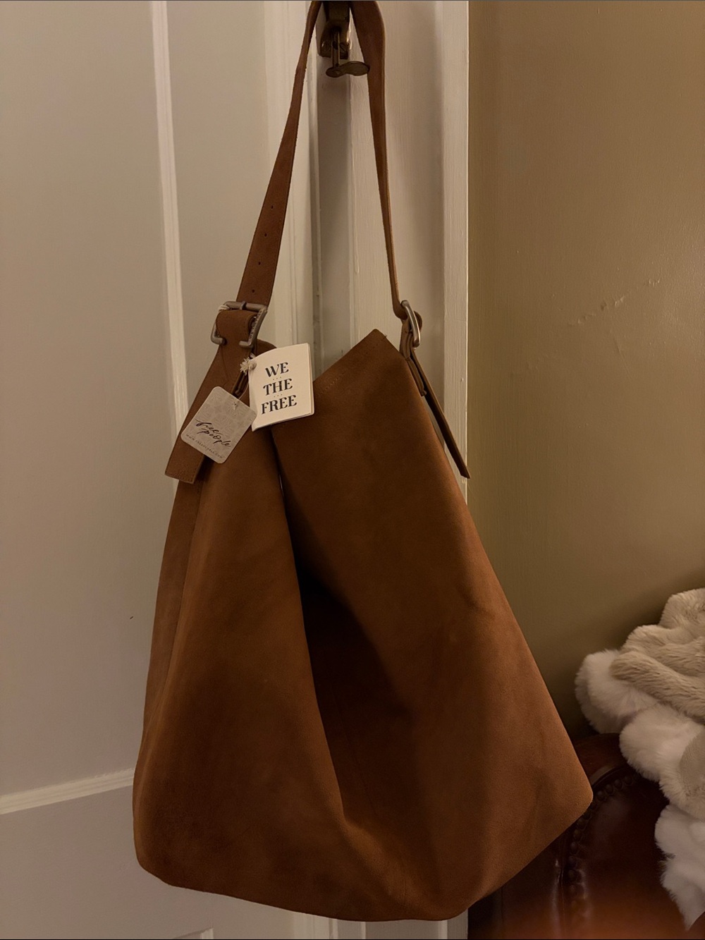 NWT We The Free Suede Hobo Shoulder Bag in Saddle Brown